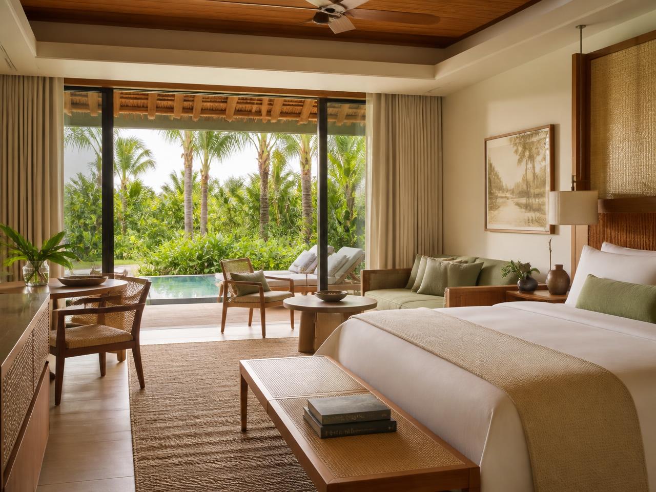 Garden Sanctuary suite with open glass wall to a tropical garden